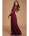 Awaken My Love Burgundy Long Sleeve Lace Maxi Dress